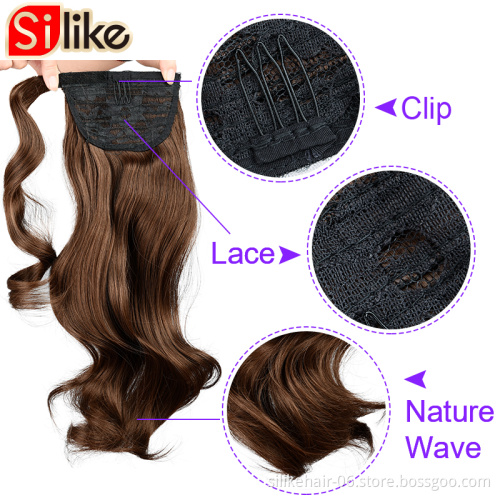 Wholesale Long Kinky Straight  hair piece claw clip extension 80g drawstring Clip in Hair Extensions Synthetic Ponytails hair